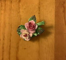 Load image into Gallery viewer, Vintage Adderly Bone China Hand Painted Made in England Pink Ivory Rose Bud Flower Brooch
