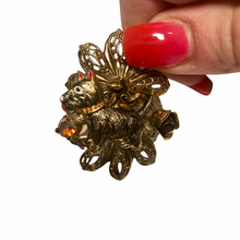 Load image into Gallery viewer, Vintage Style Jewelry Brass Tone Floral Flower Scotty Dog Rose Brooch Pin
