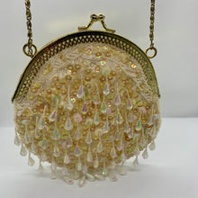 Load image into Gallery viewer, Vintage Evening Bag Over the Shoulder Ivory Gold Purse Sparkling Sequins Crystals
