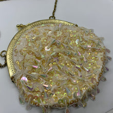 Load image into Gallery viewer, Vintage Evening Bag Over the Shoulder Ivory Gold Purse Sparkling Sequins Crystals
