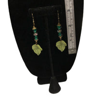 Load image into Gallery viewer, Handmade by Rose Green Leaf Vintage Glass Haskell and Venetian Wedding Cake Floral Beaded Brass Tone Dangle Earrings
