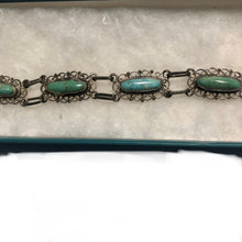 Load image into Gallery viewer, Vintage Jewelry Made in Mexico Mexican Silver and Turquoise Linked Bracelet
