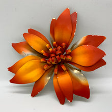 Load image into Gallery viewer, Vintage Jewelry Bright Orange Yellow Silver Ombré Tropical Flower Retro Brooch
