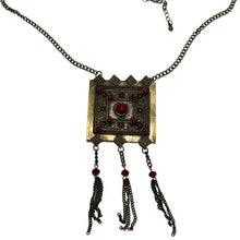 Load image into Gallery viewer, Vintage Afghan Kuchi Style Red Stone Brass Tone Pendant Tribal Tassel Necklace
