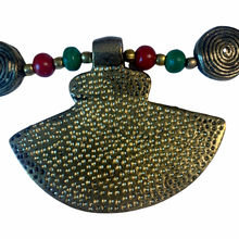 Load image into Gallery viewer, Vintage Jewelry Artisan Tribal Style Red Green Beaded Bronze Tone Pendant Necklace
