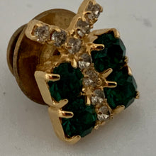 Load image into Gallery viewer, Vintage Mini Signed Bauer Emerald Green Clear Rhinestone Gold Butterfly Pin
