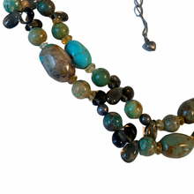 Load image into Gallery viewer, Vintage Rare Chinese Hubei Double Strand Turquoise Mineral Sterling Silver Necklace
