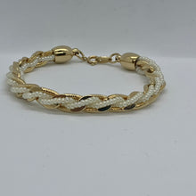 Load image into Gallery viewer, Vintage Trifari Faux Pearl Gold Torsade Multistrand 70’s Bracelet and matching Earrings
