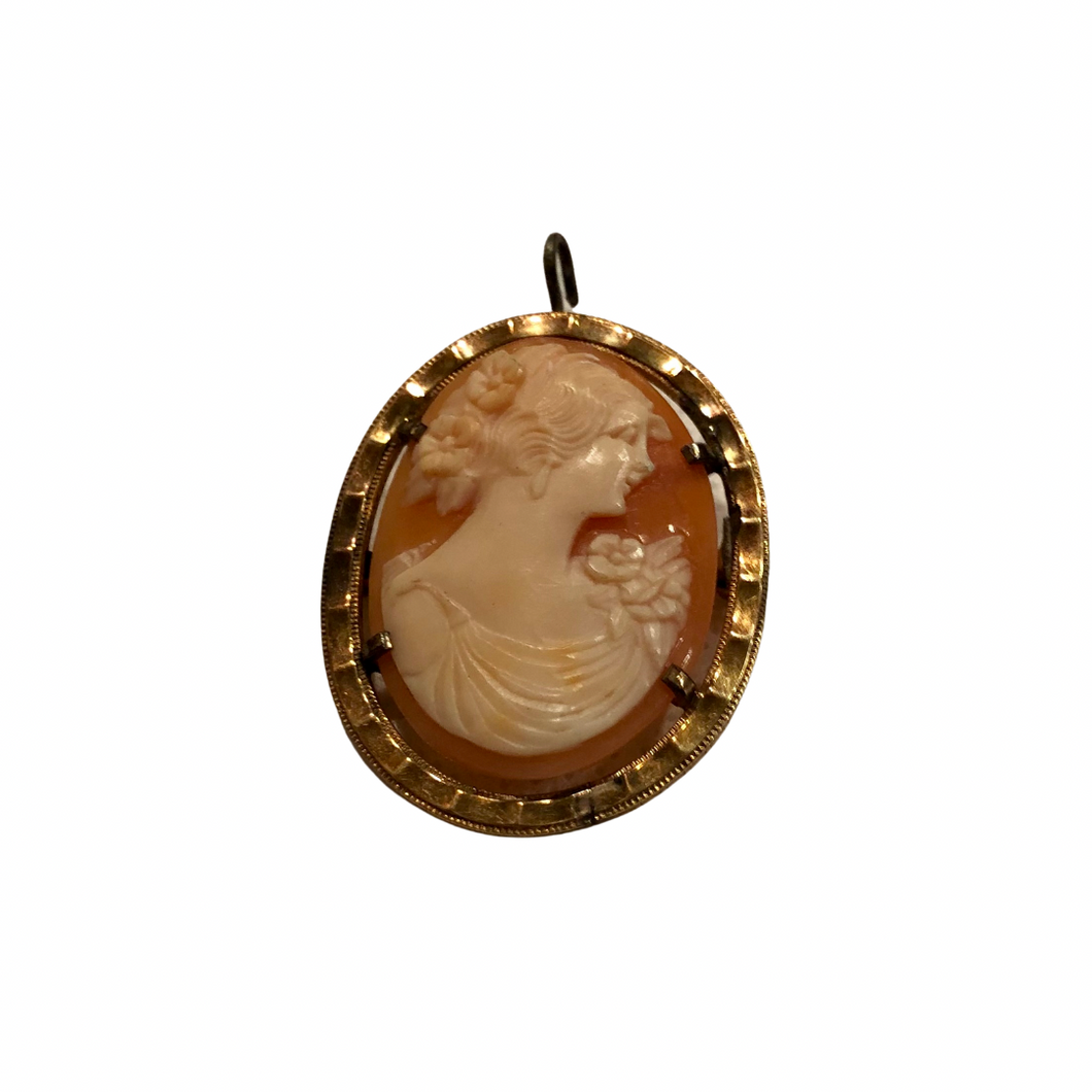 Vintage Jewelry Carved Shell Cameo 12K 12 Karat Gold Filled Necklace Pendant and Brooch