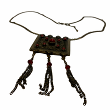 Load image into Gallery viewer, Vintage Afghan Kuchi Style Red Stone Brass Tone Pendant Tribal Tassel Necklace
