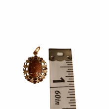 Load image into Gallery viewer, Vintage Jewelry Small Gold Openwork Filigree Burnt Orange Glitter Gemstone Necklace Pendant
