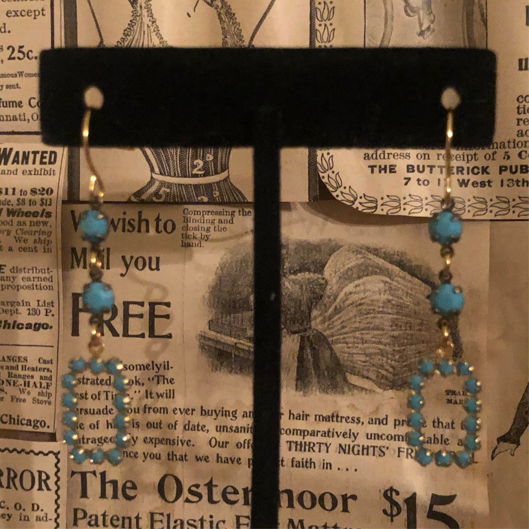 Handmade by Rose, Vintage Mini Faux Open Rectangle Turquoise Beaded Earrings