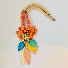 Load image into Gallery viewer, Vintage African Boho Painted Wood Bead Multicolor Carved Leaf Leaves Necklace
