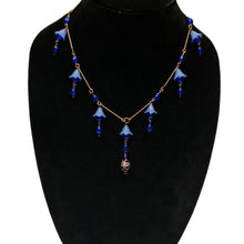 Load image into Gallery viewer, Handmade by Rose Cobalt Blue Glass Czech Beads Floral Bluebell Flower Art Nouveau Style Antiquated Copper Necklace
