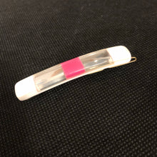 Load image into Gallery viewer, Vintage Hair Accessory 1980’s Geometric Pink, White, and Mirror Clear Accent Snap on Small Hair Pin
