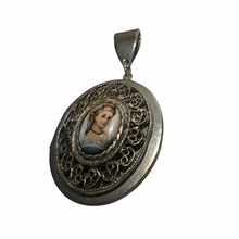 Load image into Gallery viewer, Vintage Jewelry Limoges Style Portrait Filigree Opening Silver Tone Locket Necklace Pendant
