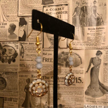 Load image into Gallery viewer, Handmade by Rose, Vintage Swarovski Light Blue and Opal Crystal Drop Bicone Beaded Gold Plated Earrings
