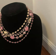 Load image into Gallery viewer, Vintage Signed Japan Patina Pink Gold Faux Pearl Beaded Multistrand 18” Necklace
