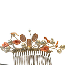 Load image into Gallery viewer, Handmade by Rose Italian Pink Branch Coral Reef Calla Lilly Flower Peach Crystal Faux Pearl Wedding Bridal Silver Hair Comb
