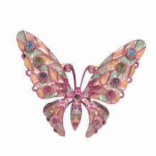 Load image into Gallery viewer, Vintage Joan Rivers Pink Enamel Plique a Jour Butterfly Swarovski Rainbow Rhinestone Brooch
