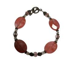 Load image into Gallery viewer, Handmade Jewelry Faux Pink Gemstone and Pink Clear AB Crystal Silver Tone Bracelet
