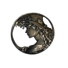 Load image into Gallery viewer, Vintage Jewelry Art Nouveau Revival Sterling Silver Floral Woman in a Hat Brooch
