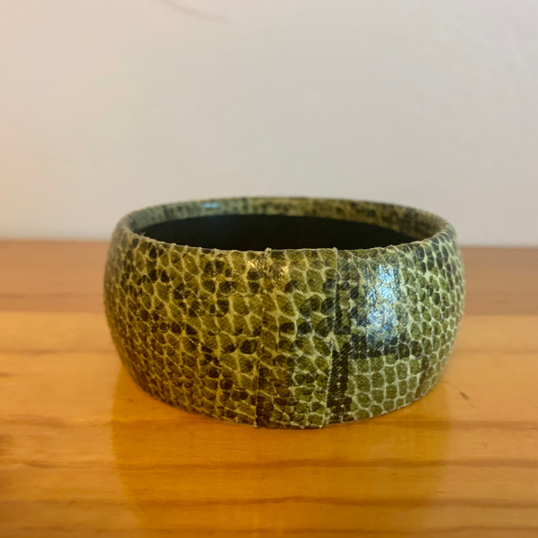 Vintage Faux Leather Green Snakeskin Fabric Wide 90’s Bangle Bracelet