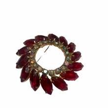 Load image into Gallery viewer, Vintage Jewelry Juliana Style Red and Clear Rhinestone Open Wreath Brooch Pin
