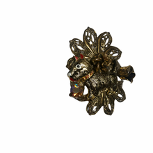 Load image into Gallery viewer, Vintage Style Jewelry Brass Tone Floral Flower Scotty Dog Rose Brooch Pin
