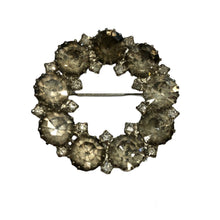 Load image into Gallery viewer, Vintage Signed 1960’s Karu Arke Georgian Revival Faux Rose Cut Old Mine Diamond Rhinestone Wreath Brooch Pin
