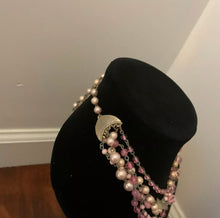 Load image into Gallery viewer, Vintage Signed Japan Patina Pink Gold Faux Pearl Beaded Multistrand 18” Necklace
