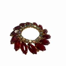 Load image into Gallery viewer, Vintage Jewelry Juliana Style Red and Clear Rhinestone Open Wreath Brooch Pin
