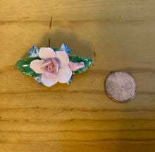 Load image into Gallery viewer, Vintage Bone China Pink Blue Rose Bud Flower Hand Painted Brooch
