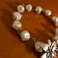 Load image into Gallery viewer, Handmade by Rose, Vintage White Acrylic Large Baroque Pearl Silver Wire wrapped Bracelet
