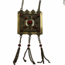 Load image into Gallery viewer, Vintage Afghan Kuchi Style Red Stone Brass Tone Pendant Tribal Tassel Necklace
