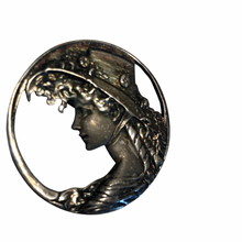 Load image into Gallery viewer, Vintage Jewelry Art Nouveau Revival Sterling Silver Floral Woman in a Hat Brooch
