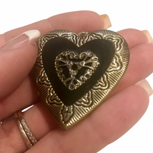 Load image into Gallery viewer, Vintage Jewelry Large Black and Brass Tone Puffy Heart Opening Locket Necklace Pendant
