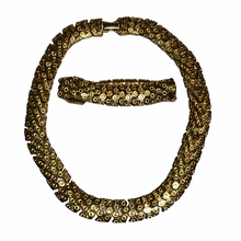 Load image into Gallery viewer, Vintage Jewelry Gold Tone Circle Textured Demi Parure Heavyweight Collar Necklace and Bracelet
