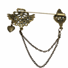 Load image into Gallery viewer, Vintage Jewelry Antiquated Victorian Revival Style Floral Heart Bow Chain Brass tone Stick Pin Brooch
