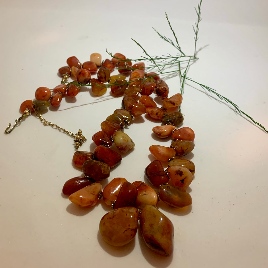 Vintage Tumbled Carnelian Red Agate Polished Stone Necklace