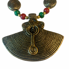 Load image into Gallery viewer, Vintage Jewelry Artisan Tribal Style Red Green Beaded Bronze Tone Pendant Necklace
