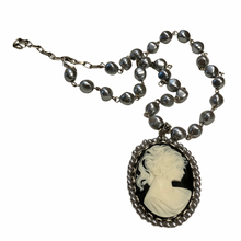 Load image into Gallery viewer, Vintage Jewelry Black and White Cameo Silver Tone Metal Beaded Pendant Necklace
