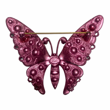 Load image into Gallery viewer, Vintage Joan Rivers Pink Enamel Plique a Jour Butterfly Swarovski Rainbow Rhinestone Brooch
