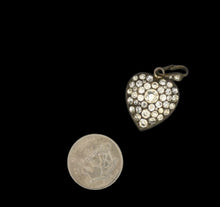 Load image into Gallery viewer, Antique Georgian Clear Paste Studded Faux Diamond Sterling Silver Puffy Heart Necklace Pendant
