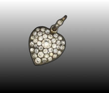 Load image into Gallery viewer, Antique Georgian Clear Paste Studded Faux Diamond Sterling Silver Puffy Heart Necklace Pendant
