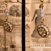 Load image into Gallery viewer, Handmade by Rose, Vintage Swarovski Light Blue and Opal Crystal Drop Bicone Beaded Gold Plated Earrings
