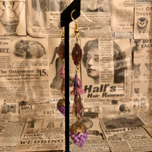 Load image into Gallery viewer, Handmade by Rose, Vintage Purple Pink Bell Floral Glass Flower Grape Cluster Gold Plated Earrings
