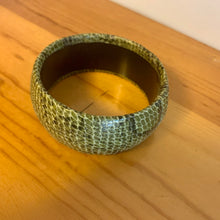 Load image into Gallery viewer, Vintage Faux Leather Green Snakeskin Fabric Wide 90’s Bangle Bracelet
