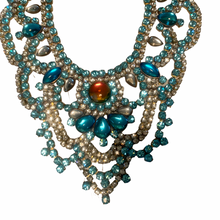 Load image into Gallery viewer, Vintage Demi Parure Bijoux MG Beautiful Blue Czech Glass Clear Silver Rhinestone Statement Necklace Dangle Earrings
