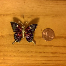 Load image into Gallery viewer, Vintage Gold Tone Glitter Butterfly Foil Enamel Brooch Purple Pink Green
